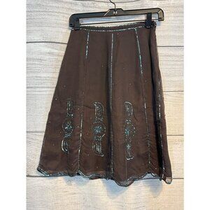 Casting Boho Chic Brown Skirt With Sequin Floral Size